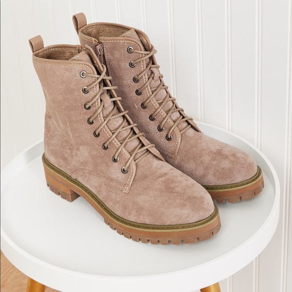 Lace Up Taupe Suede Boots - Picture 3 of 10